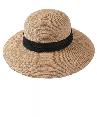 Summer  Straw Hat with Polka Dot Lace Point HA320012 TAN